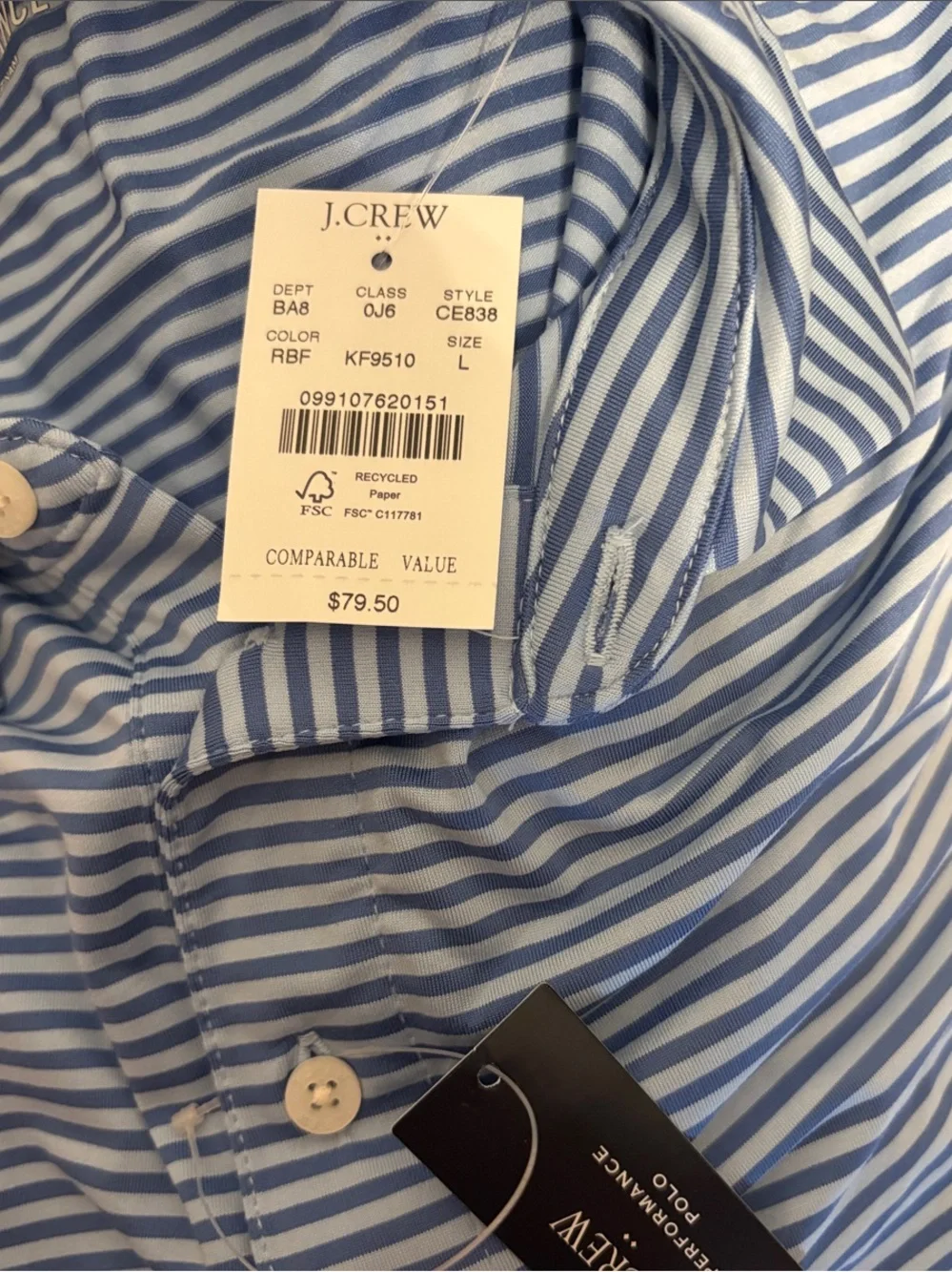 J. Crew Blue and White Striped Polo